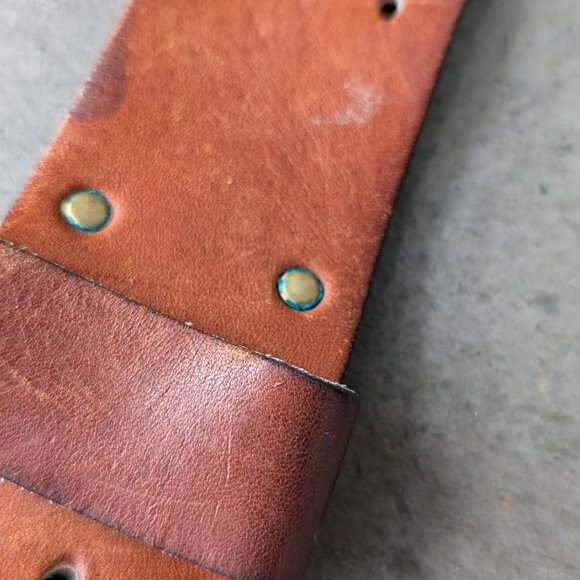 Vintage Brown Leather Three Hole Prong Buckle Wide Belt unisex - Picture 7 of 10
